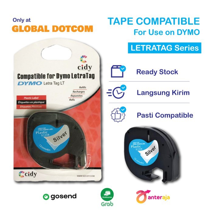 TAPE LABEL SILVER PLASTIC 12MM FOR USE ON DYMO LETRATAG