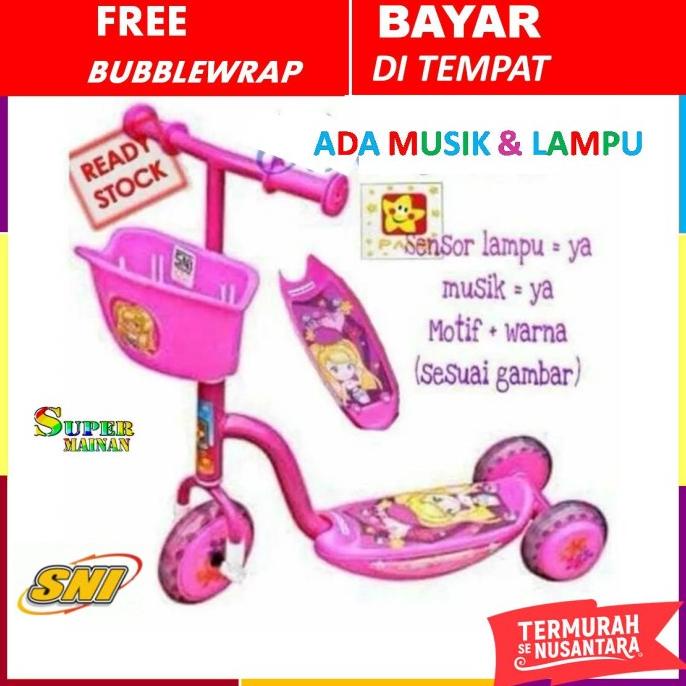 skuter anak roda 3 ada musik dan lampu sekuter otoped anak perempuan
