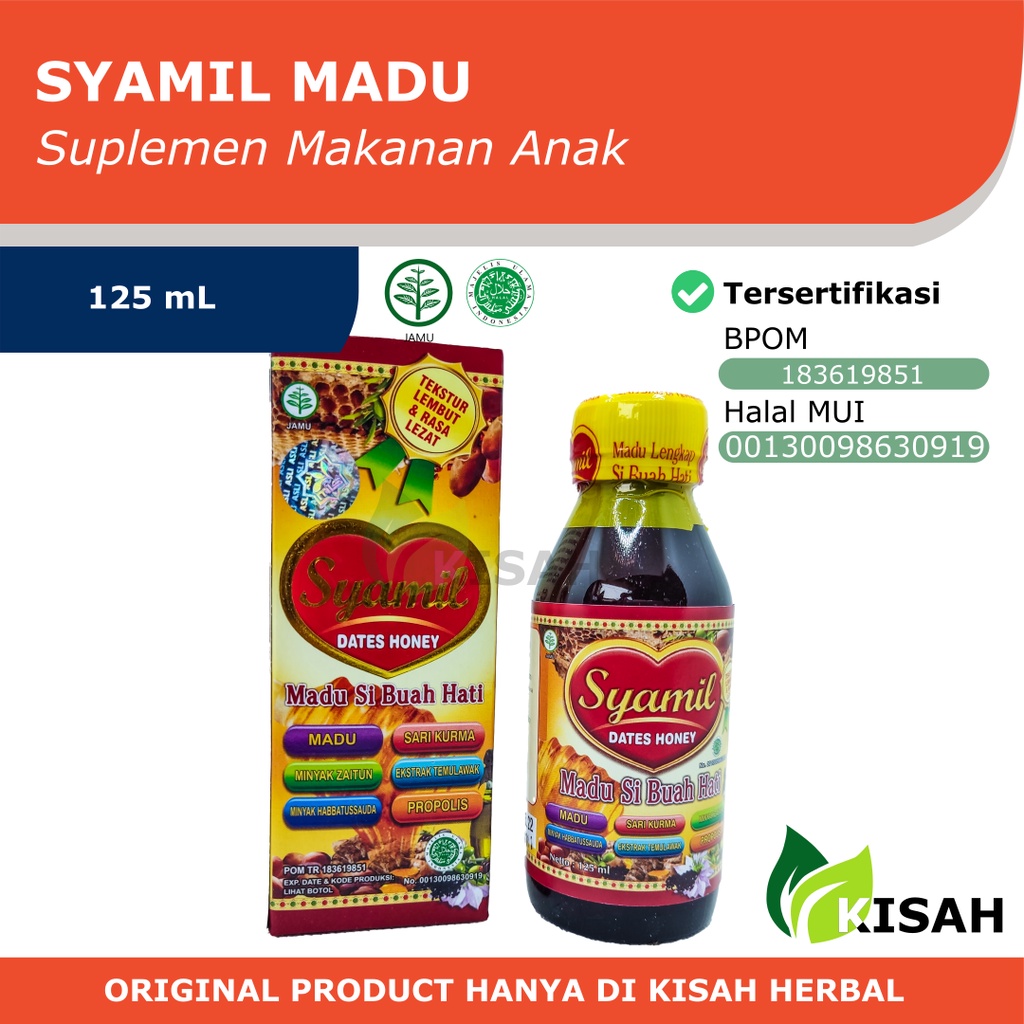 SYAMIL Dates Honey Madu Si Buah Hati 125 mL - Madu Herbal Anak Propolis, Habbatussauda, Kurma