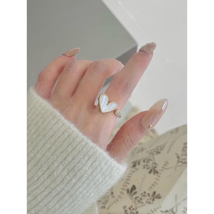 Fancyqube Cincin Model Terbuka Desain Hati Warna Emas Gaya Minimalis Untuk Wanita