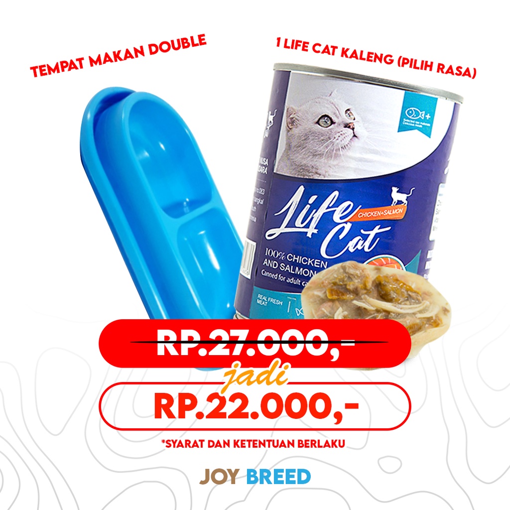 PAKET MAKANAN KUCING LIFE CAT KALENG 400GR DAN WADAH DOUBLE ANTI SEMUT