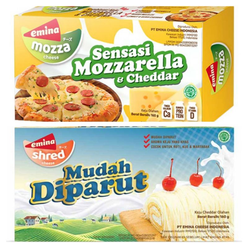 

Keju Emina Mozzarella Cheddar Shred Cheese 165 / 160 g