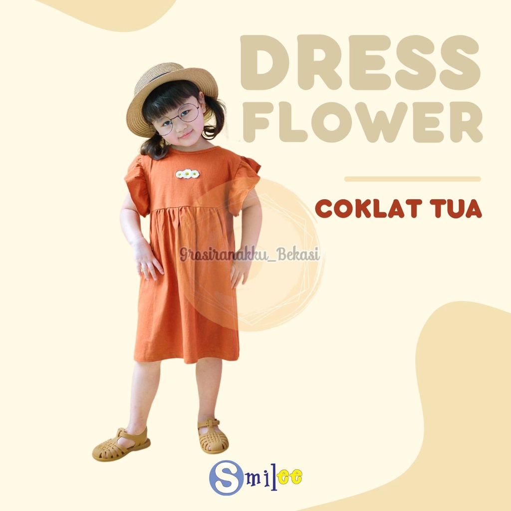 Dress Anak Smilee Flower  Warna Coklat Tua Size 1-5Thn