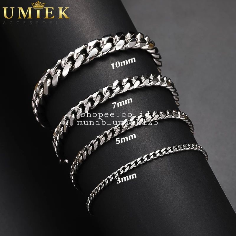 Gelang Pria Wanita Titanium Rantai Silver putih perak asli Rante cowok cewek keren anti karat laki l