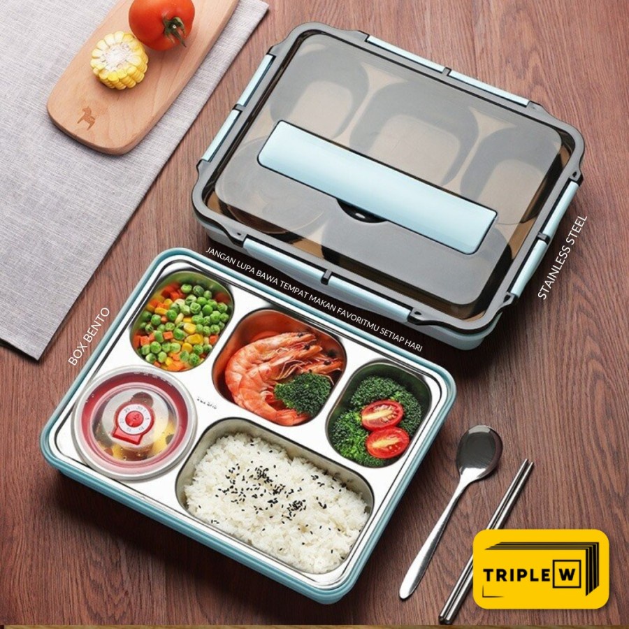 Lunch Box Set Kotak Bekal Makan Siang Stainless steel 304 Dewasa Anak 5 Sekat Terlaris - Triple W 12