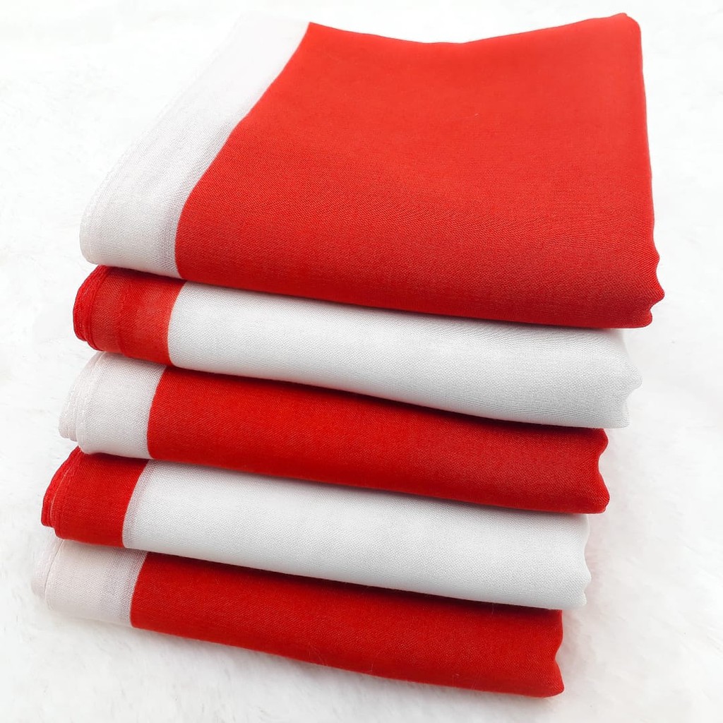 Jilbab polos / Scarf polos  / Hijab polos/ Kerudung Polos Segiempat polos Polyspun MERAH PUTIH By Mi