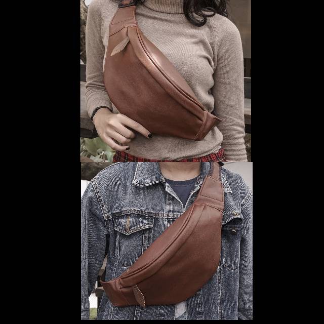 Tas Pinggang Waistbag Pria Tas Selempang Muqten Wenang Tan Waist Bag Wanita Fashion Kulit Terbaru