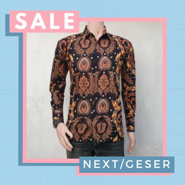 Kemeja Batik Pria Lengan Panjang Motif Burung Kutilang Abu