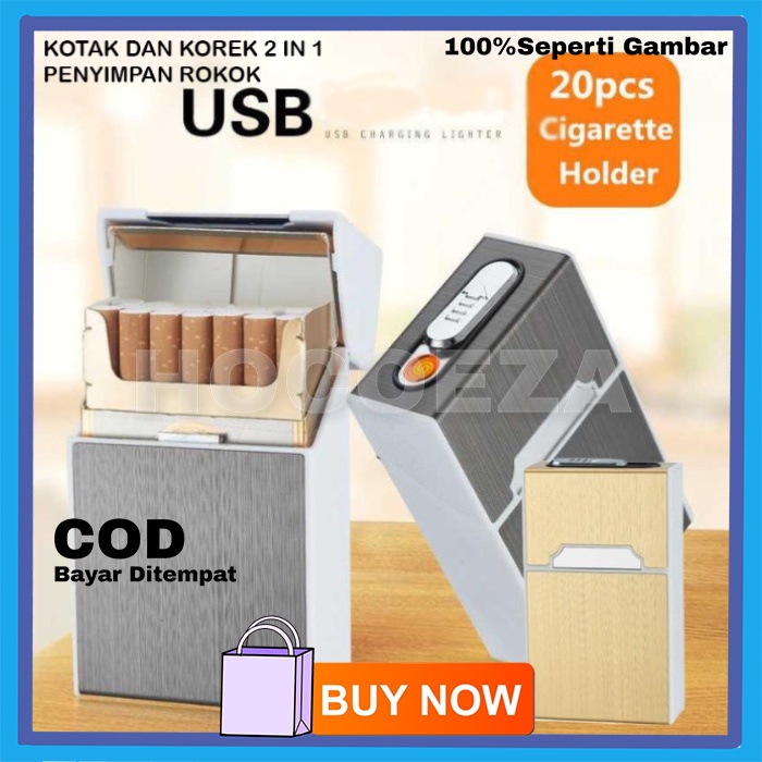 TEMPAT ROKOK DAN KOREK ELEKTRIK 2 IN 1 USB HENDA LIGHTER LAOTOU CIGARETTE HOLDER BR30