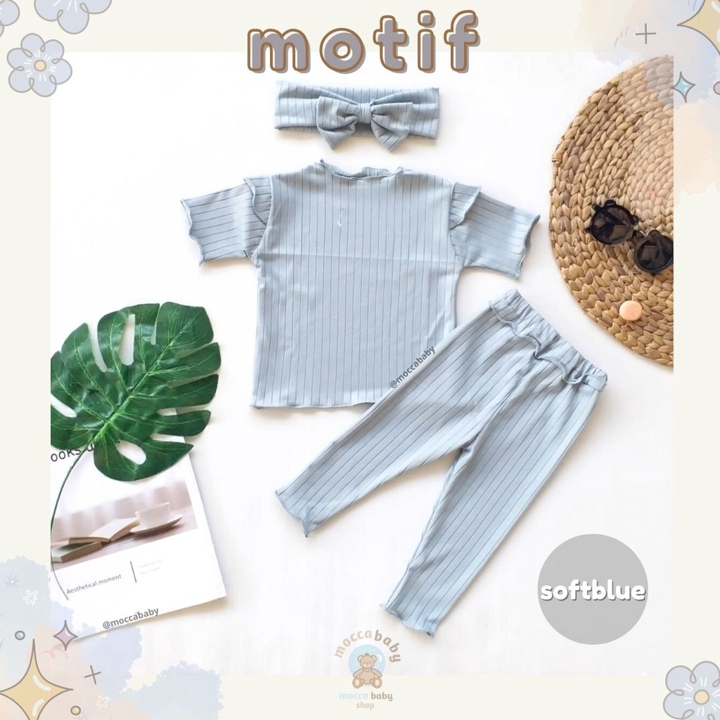 MBSS - BBB KYOMI setelan bayi newborn motif bunga polos lucu free headband pita