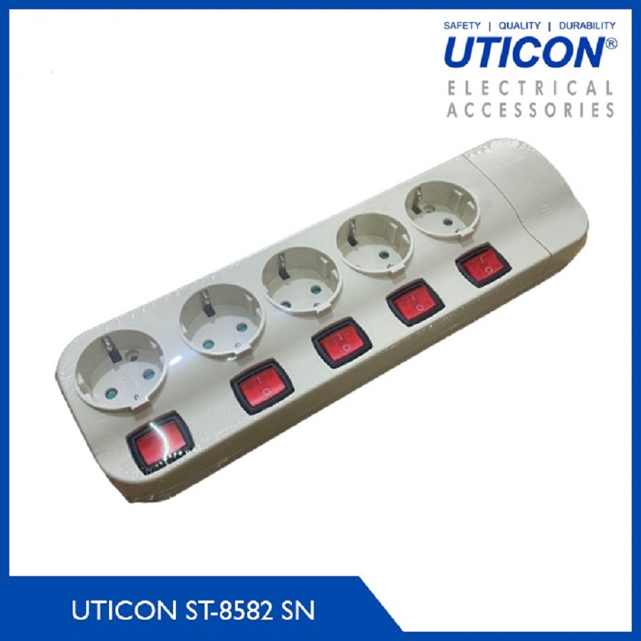 STOP KONTAK UTICON ST-8582SN 5 LUBANG + SAKLAR TERSENDIRI + PENGAMAN + PANEL TANPA KABEL