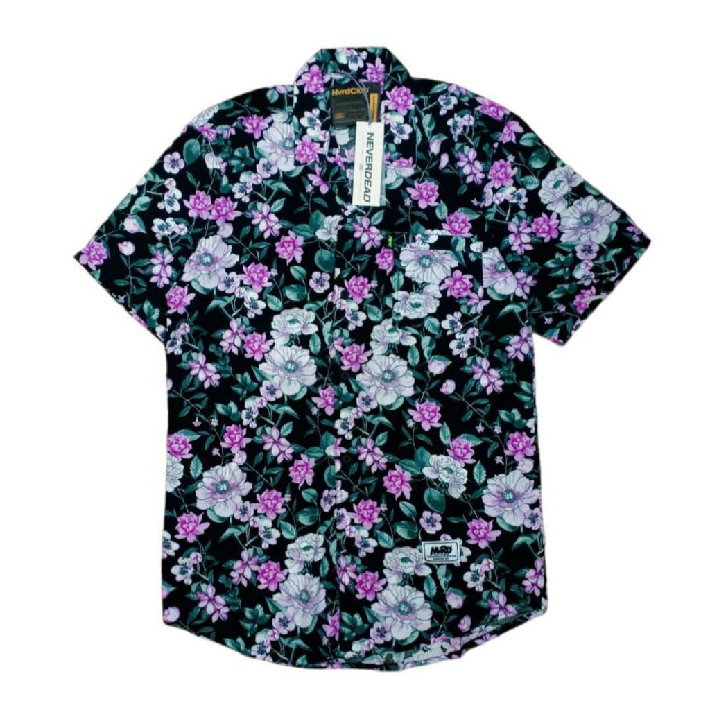 SHIRT / KEMEJA PANTAI NEVERDEAD FLORAL WHITE PINK
