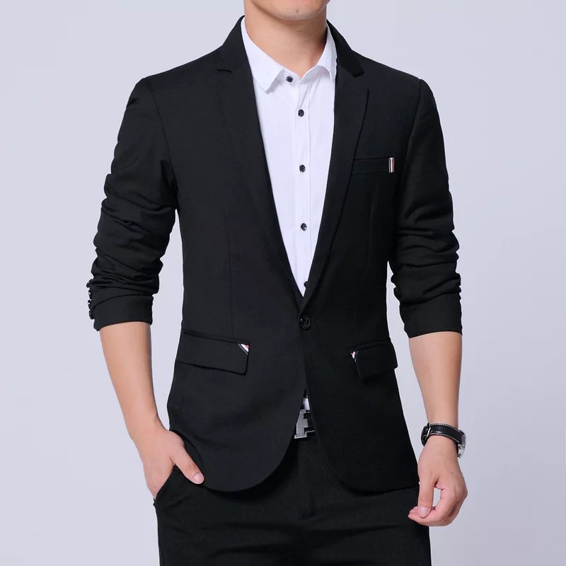 BLAZER PRIA FULL BLACK SLIM SINGLE BUTTON SLIMFIT ORIGINAL NIKAYU BAHAN HIGH TWIST PREMIUM