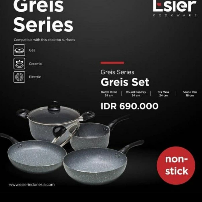 Greis Cookware Set (Dutch Oven, Sauce Pan, Round Pan Fry, Stir Wok)