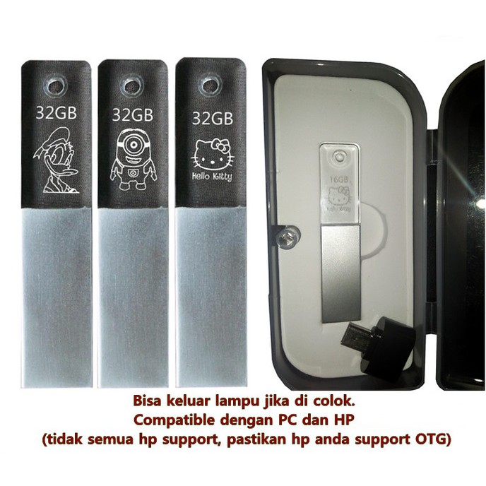FLASHDISK PENDRIVE LED LAMPU plus OTG micro 5 pin gambar kartun 32GB