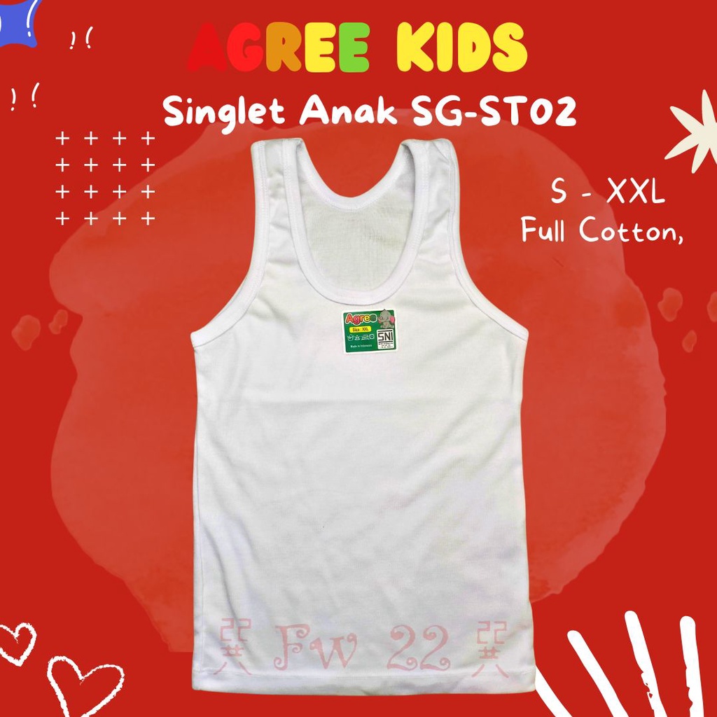 Singlet Anak Agree Kids SG-ST02 Ukuran Standard Pendek Untuk Anak 3 - 8thn Berbahan Katun dan Nylon Premium