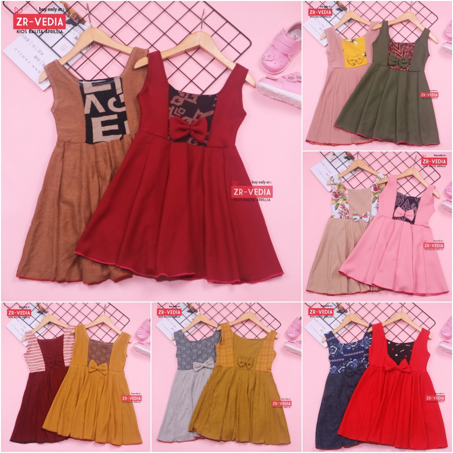 Dress Riani uk 3-4 Tahun / Dres Baju Tanktop Pakaian Plisket Gaun Import Yukensi Anak Perempuan