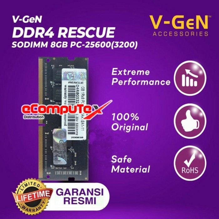 RAM V-GEN DDR4 RESCUE SODIMM 8GB PC-25600 / 3200MHZ MEMORY RAM PC 8 GB GARANSI RESMI