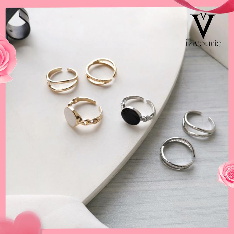 [COD]Cincin Retro Set Aksesoris Cincin Wanita Tiga-dalam-satu yang Dapat Disesuaikan-FA