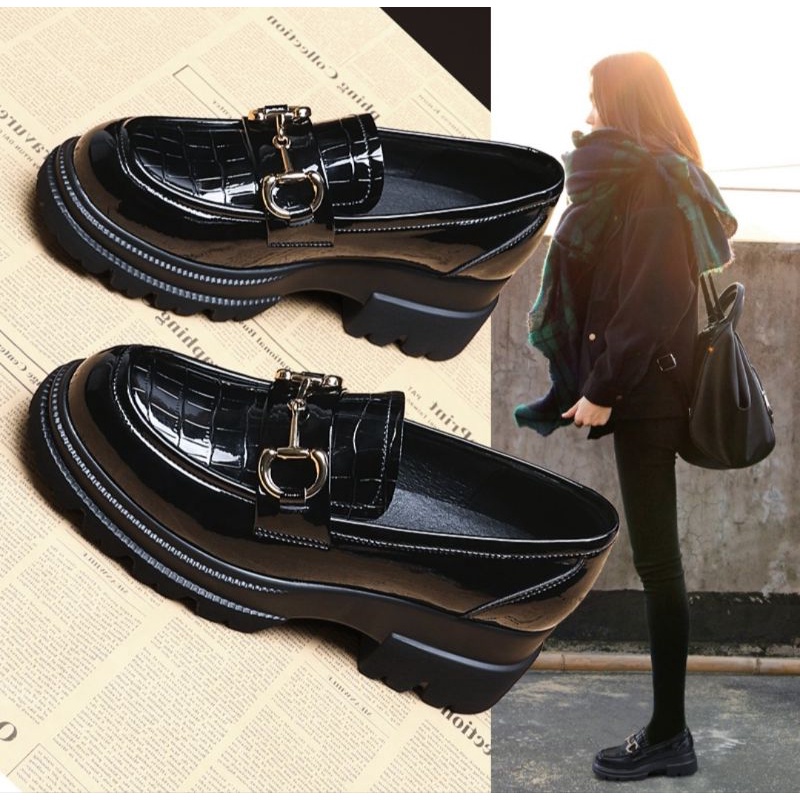 Sepatu Flat Loafers Slip On Bahan Kulit Gaya Harajuku Ulzzang  / Sepatu Oxford  Kasual Wanita Terbaru / Sepatu Docmart Wanita Kekinian / Bisa Cod