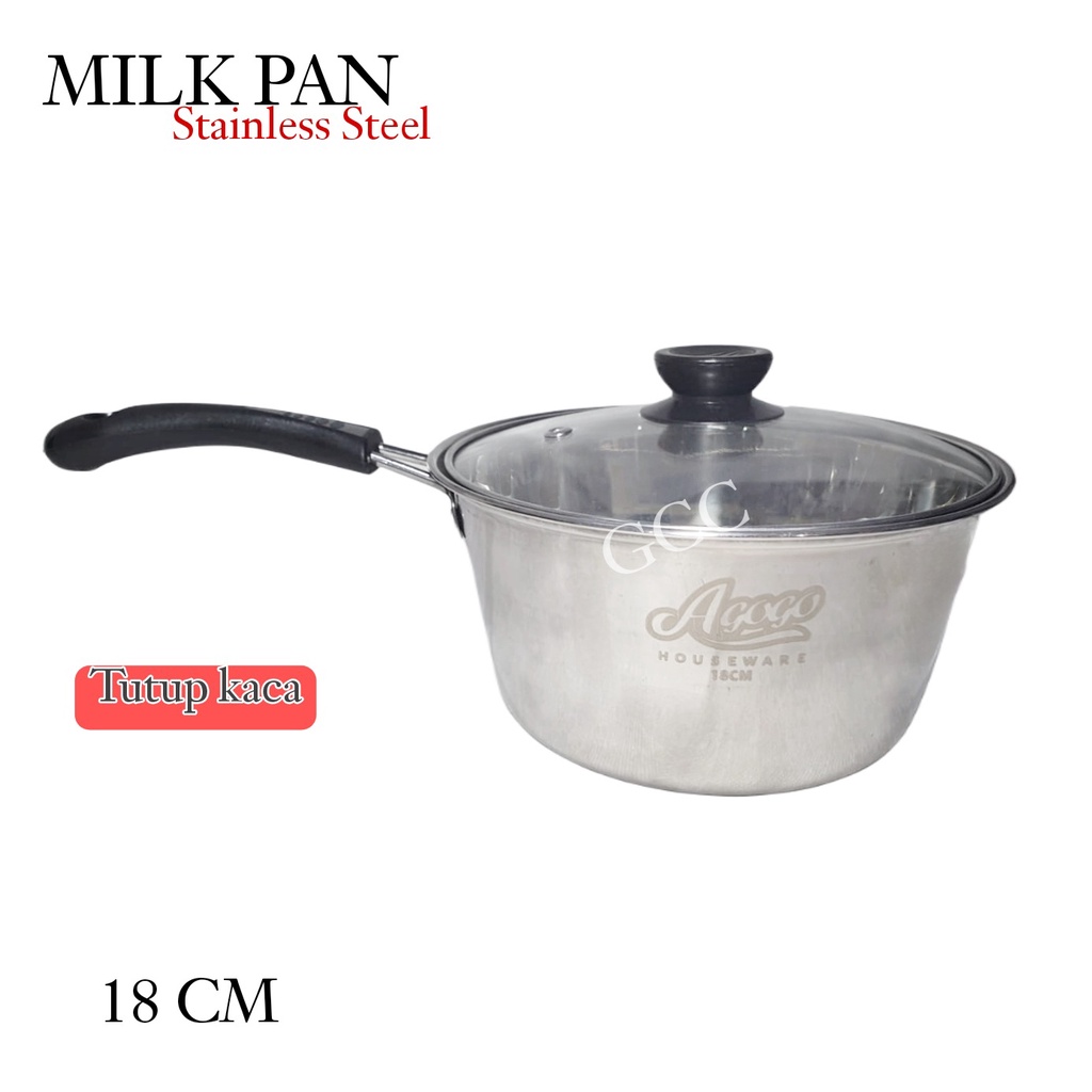 Panci Masak Mie Murah Stainless Steel / Panci Susu Murah Lengkap Tutup Kaca Ukuran 18cm.