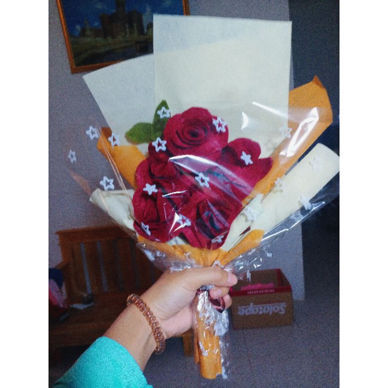 Buket Bunga 5 Tangkai Besar Cantik / Buket Bunga Kain Flanel / Buket Wisuda / Buket Murah