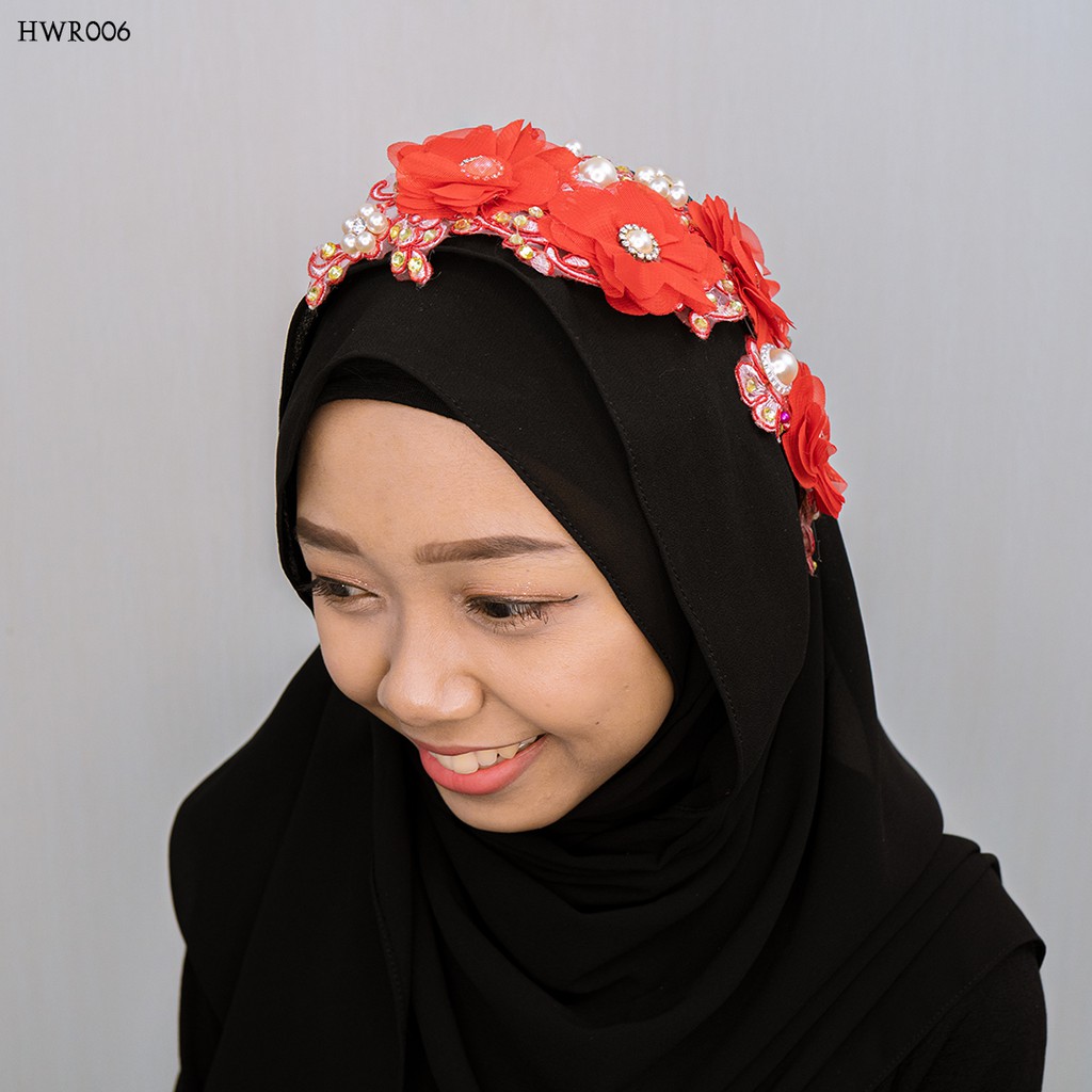 [STOCK TERBATAS] SETELAN TIARA AKSESORIS PENGANTIN LACE BROKAT RED HWR006