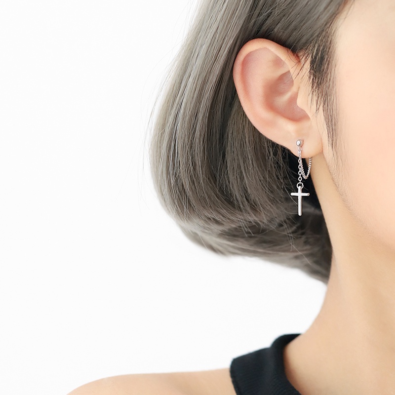 Magic789 Punk Cool Silver Chain Tassel Cross Earrings for Women Girls