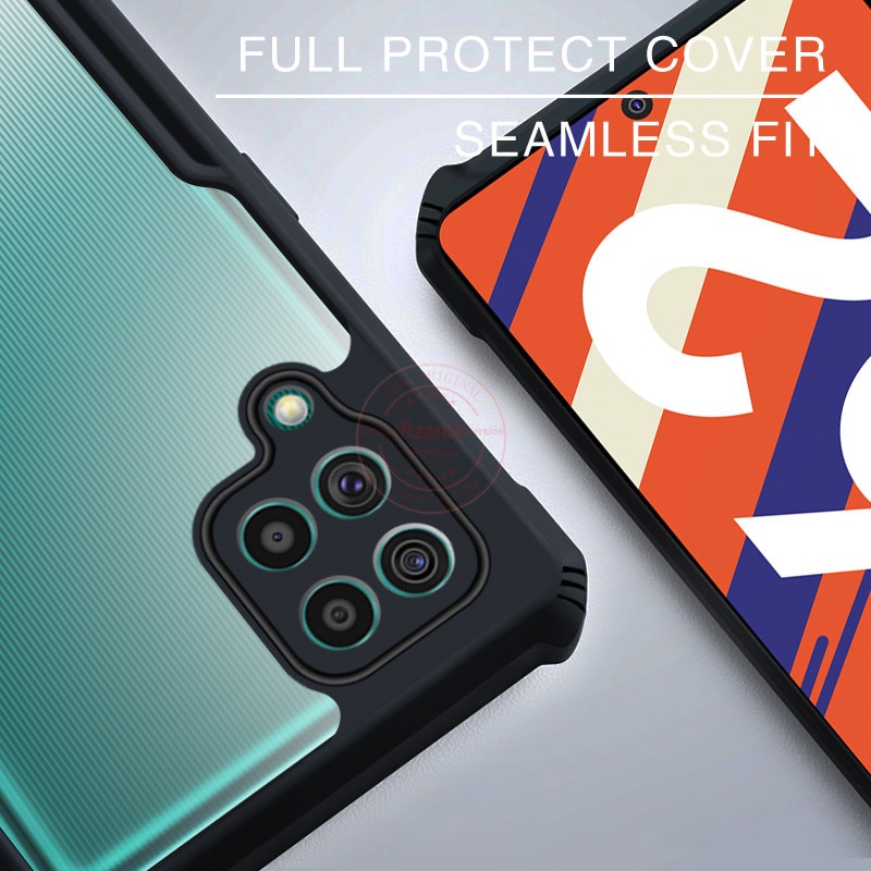 Case SAMSUNG F62 Armor Fushion Transparent Casing + Tempered Glass Full Layar dan Skin Carbon