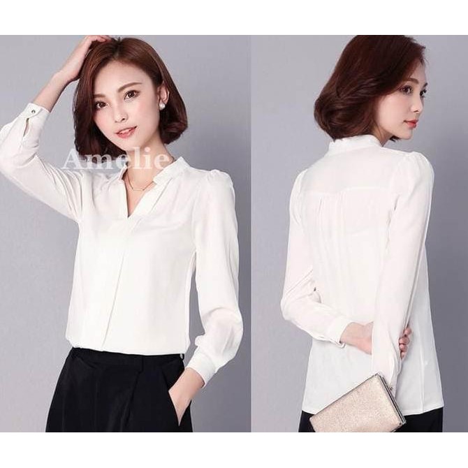 YUK BELI BAJU ATASAN KEMEJA WANITA PUTIH HITAM PINK BLOUSE KOREA IMPORT TUNIK KEKINIAN