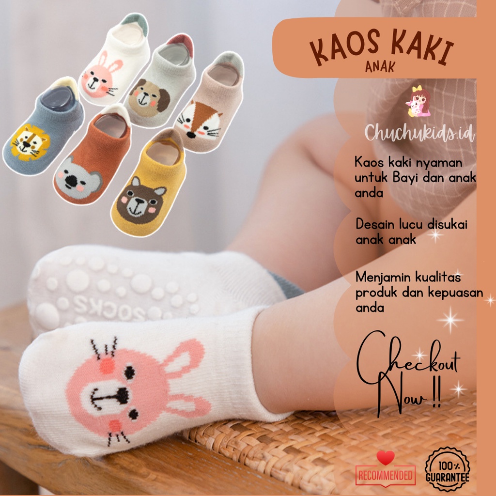 Kaos Kaki Bayi Motif Animals, gambar hewan lucu Bahan katun knit nyaman dipakai dengan antislip import