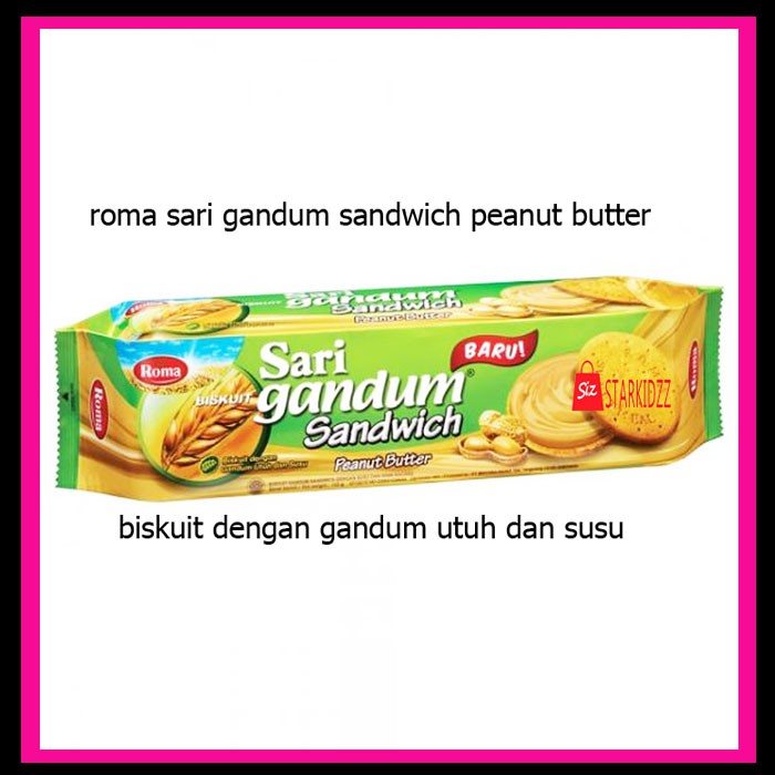 

ROMA SARI GANDUM SANDWICH BISKUIT PEANUT BUTTER Roma BISKUIT ROMA SANDWICH KRIM KACANG115gr