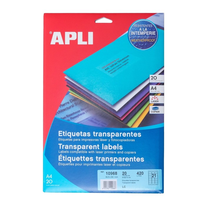 

APLI Label Polyester Transparent 63.5X38.1MM 420 unit REF. 10968