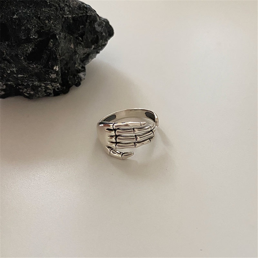 Cincin Model Terbuka Desain Telapak Tangan Gaya Retro Hip hop Untuk Pria Dan Wanita