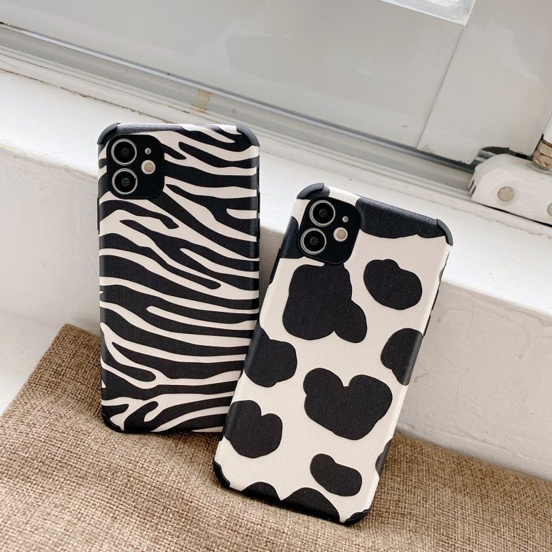 Soft leather phone case for iPhone 6 6s 7 8 Plus iPhone 11 12 Pro Max XR X XS MAX SE 2020 12 Mini Fashion Zebra Cow Pattern Silicon Full Cover