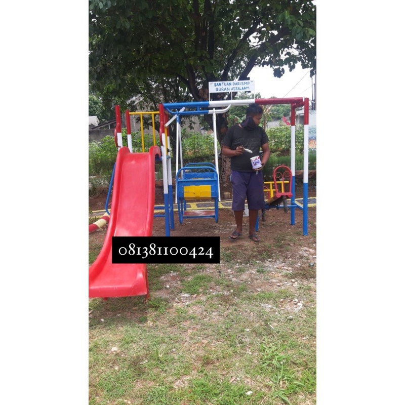 perosotan set dengan ayunan dan enjotan mainan playground tiga set free ongkir jkt