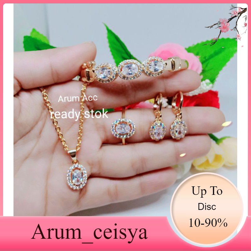 SET PERHIASAN PERMATA PUTIH LAPIS EMAS TERBARU