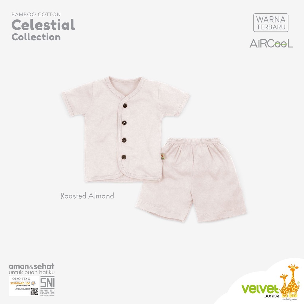 Baju Bayi Piyama Anak Setelan Pendek Kancing Tengah Celana Pendek 0-12 Bulan Velvet Junior Aircool Celestial Series