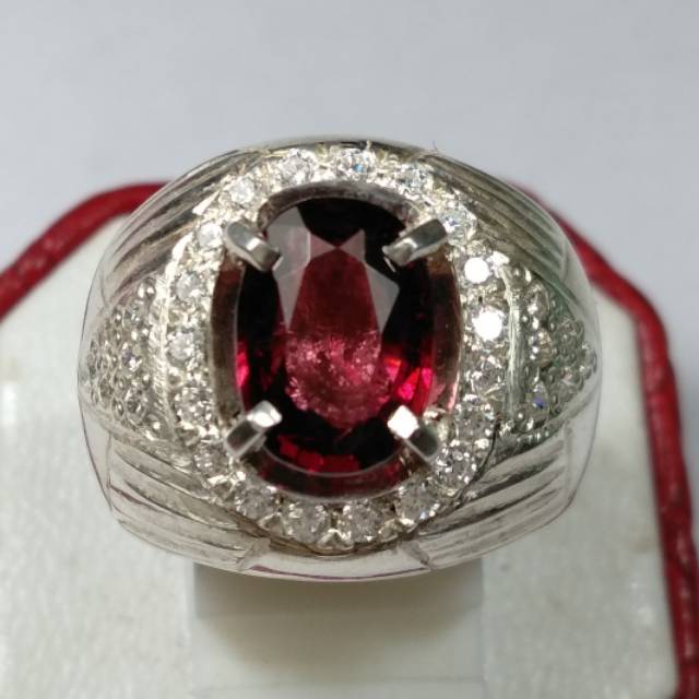 Cincin Perak Batu Permata Red Garnet Ceylon Srilanka