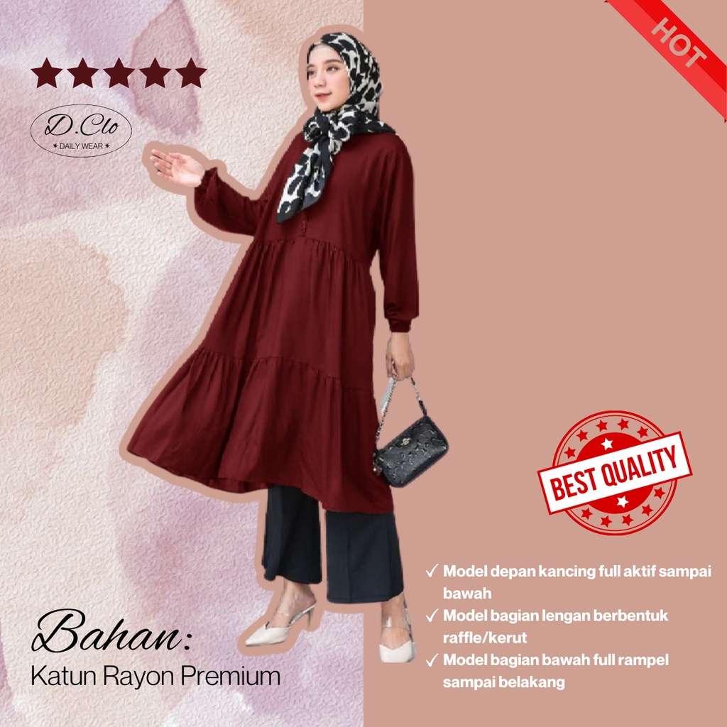 Aurel Tunik Atasan Wanita Muslim Jumbo Busui Size M.L.XL.XXL Bahan Katun Premium Terlaris &amp; Terbaru Motif Polos BEST SELLER!!