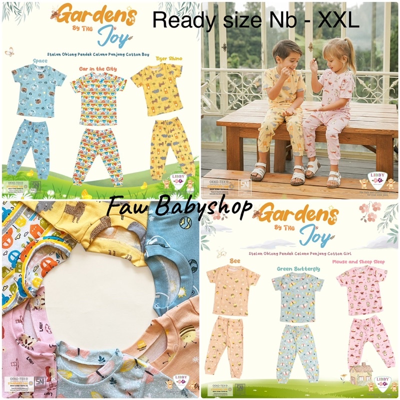 SETELAN  LIBBY NB-XXL / LIBBY EARTH SERIES OBLONG COTTON MOTIF PAKAIAN BAYI LIBBY BABY MOTIF GARDENS BY THE JOY SETELAN PENDEK PANJANG BAJU ANAK