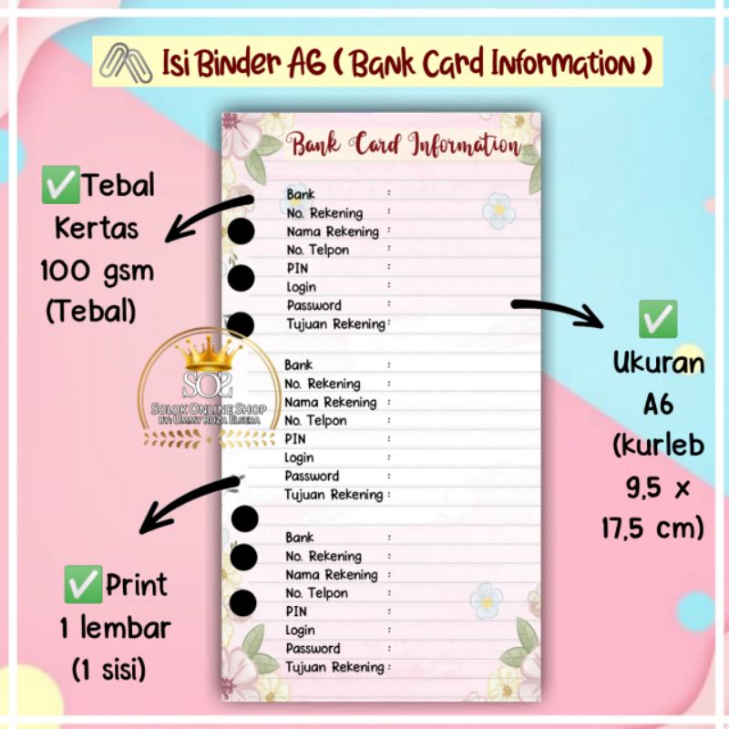 

Bank Card Information | Kertas Binder A6