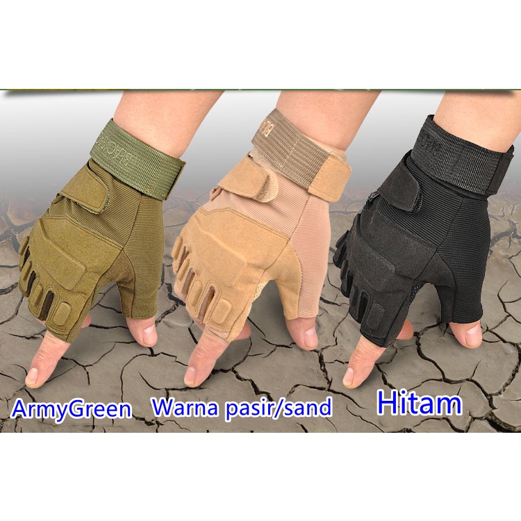 Sarung Tangan Pria Setengah Jari Pasukan Khusus Sarung Tangan Taktis Microfiber Non-Slip Kebugaran Berkuda Fan Tentara Sarung Tangan Tempur