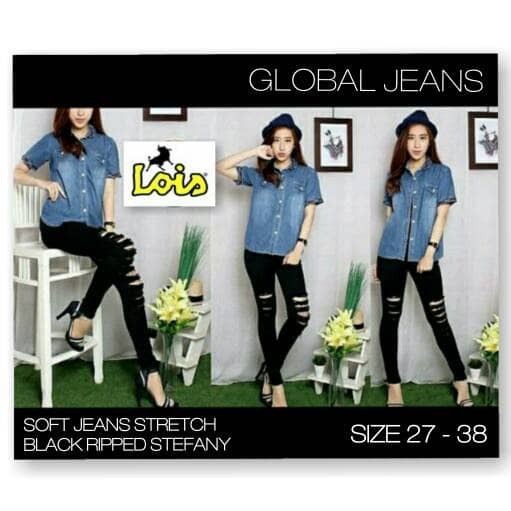 SPECIAL Celana Jeans Jumbo LOIS Black Ripped Steffany/Jeans Hitam Sobek Wanita TERBARU