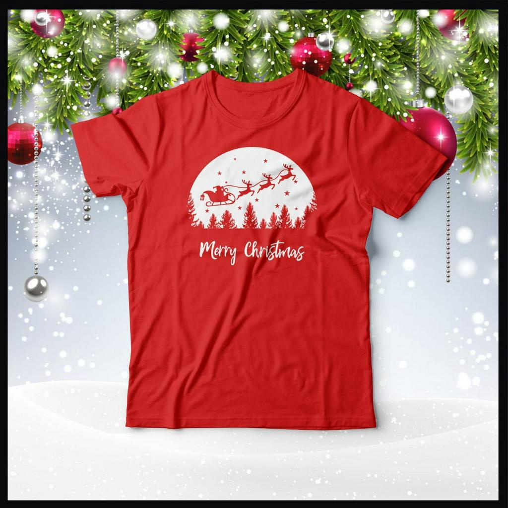 KAOS TSHIRT NATAL CHRISTMAS santa and deer OVER THE MOON COMBED 30S
