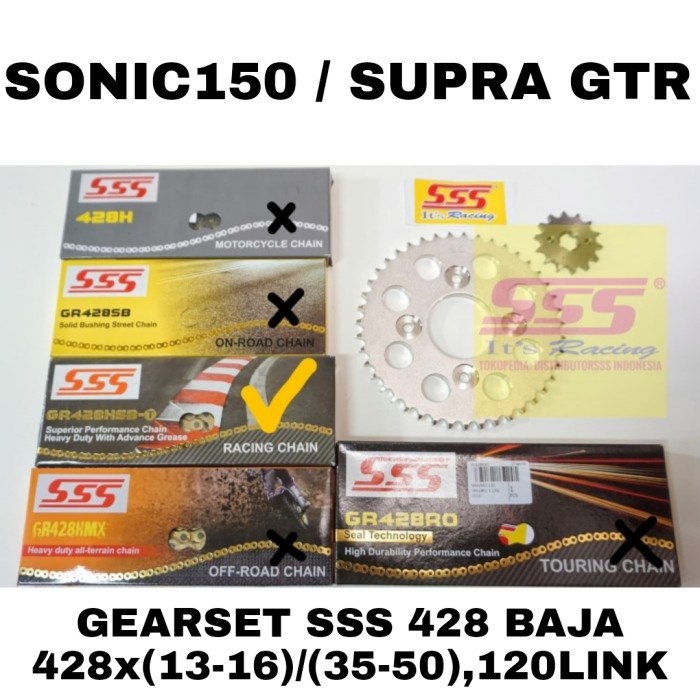 GIR SET SONIC 150 R / SUPRA GTR 150 BAJA 428 SSS HSBT