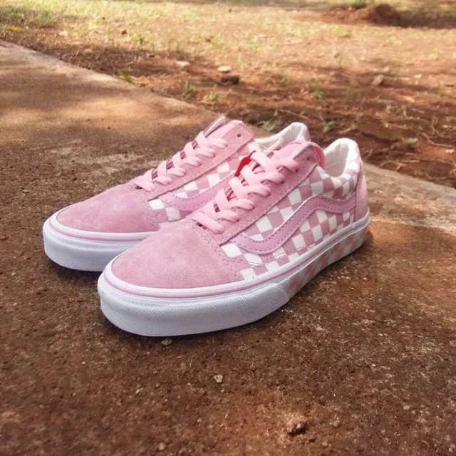 Sepatu Vans Old Skool Catur Checkerboard Pink Import Premium Quality