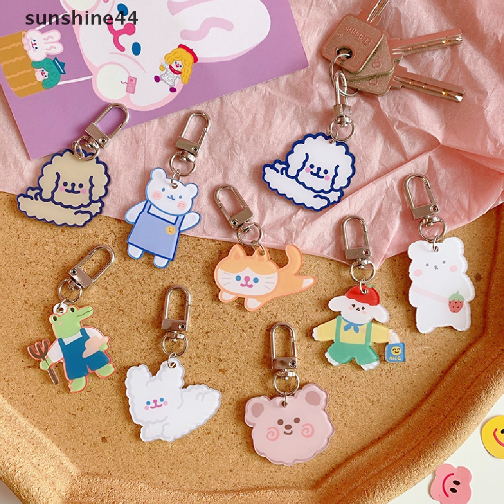 Sunshine Gantungan Kunci Bentuk Hati / Beruang / Anjing / Kucing Lucu Gaya Korea Charms