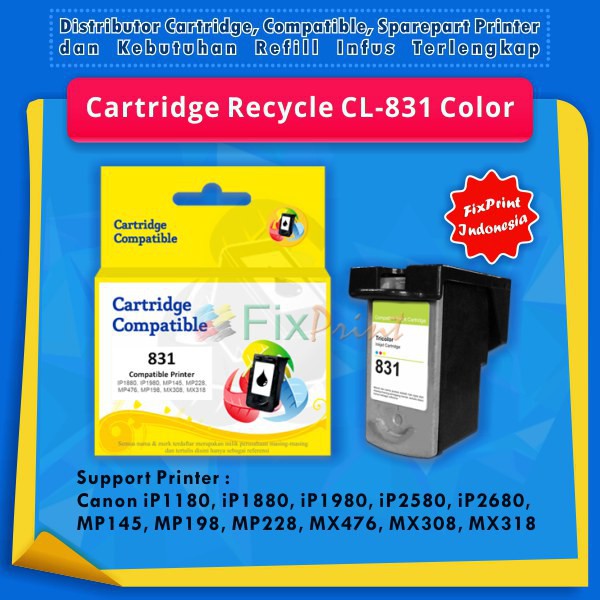 Cartridge Tinta Recycle Canon 831 CL831 CL-831 Color Refill Printer IP1880 IP1980 MX476 MX308 MX318