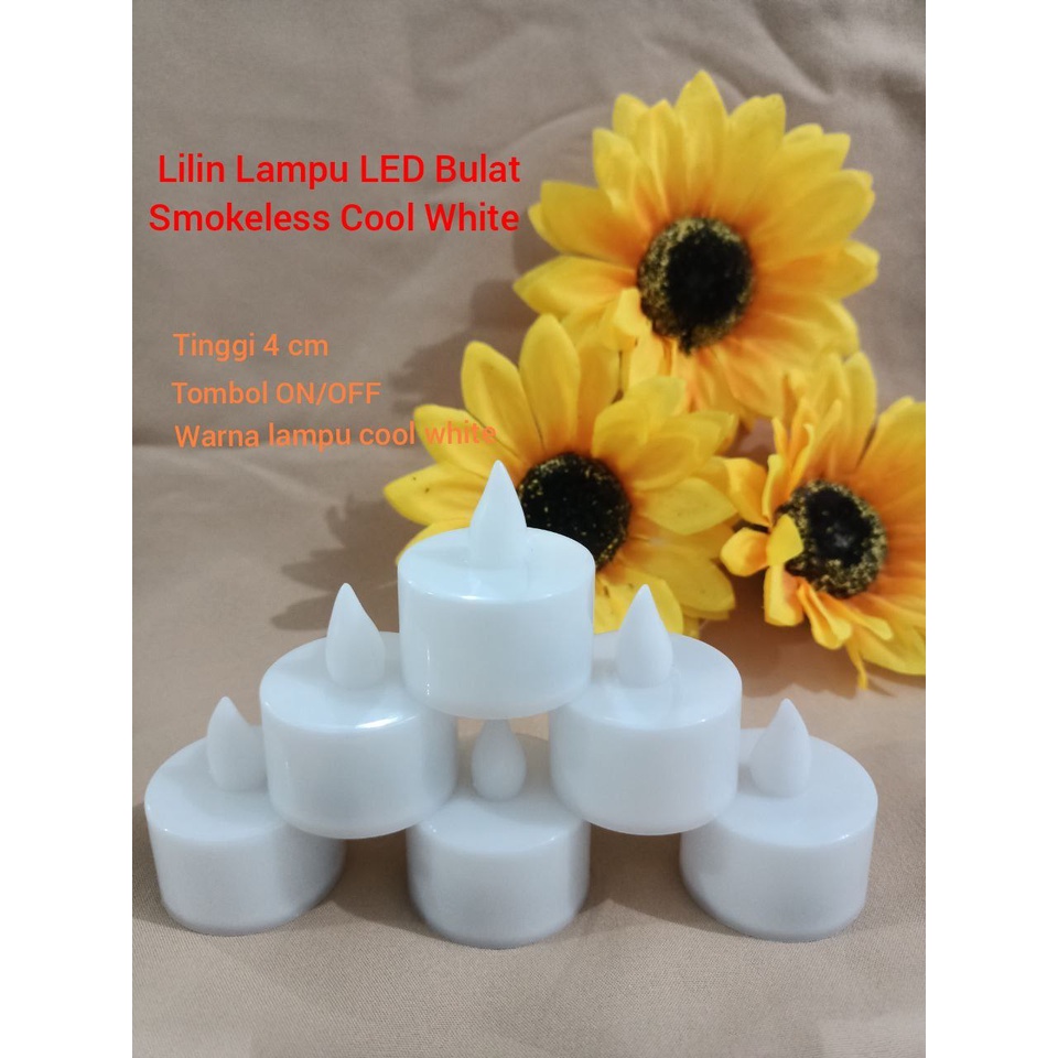 Lilin Lampu LED Bulat Smokeless Cool White Tinggi 4cm candle light led lilin led putih lilin dekoras